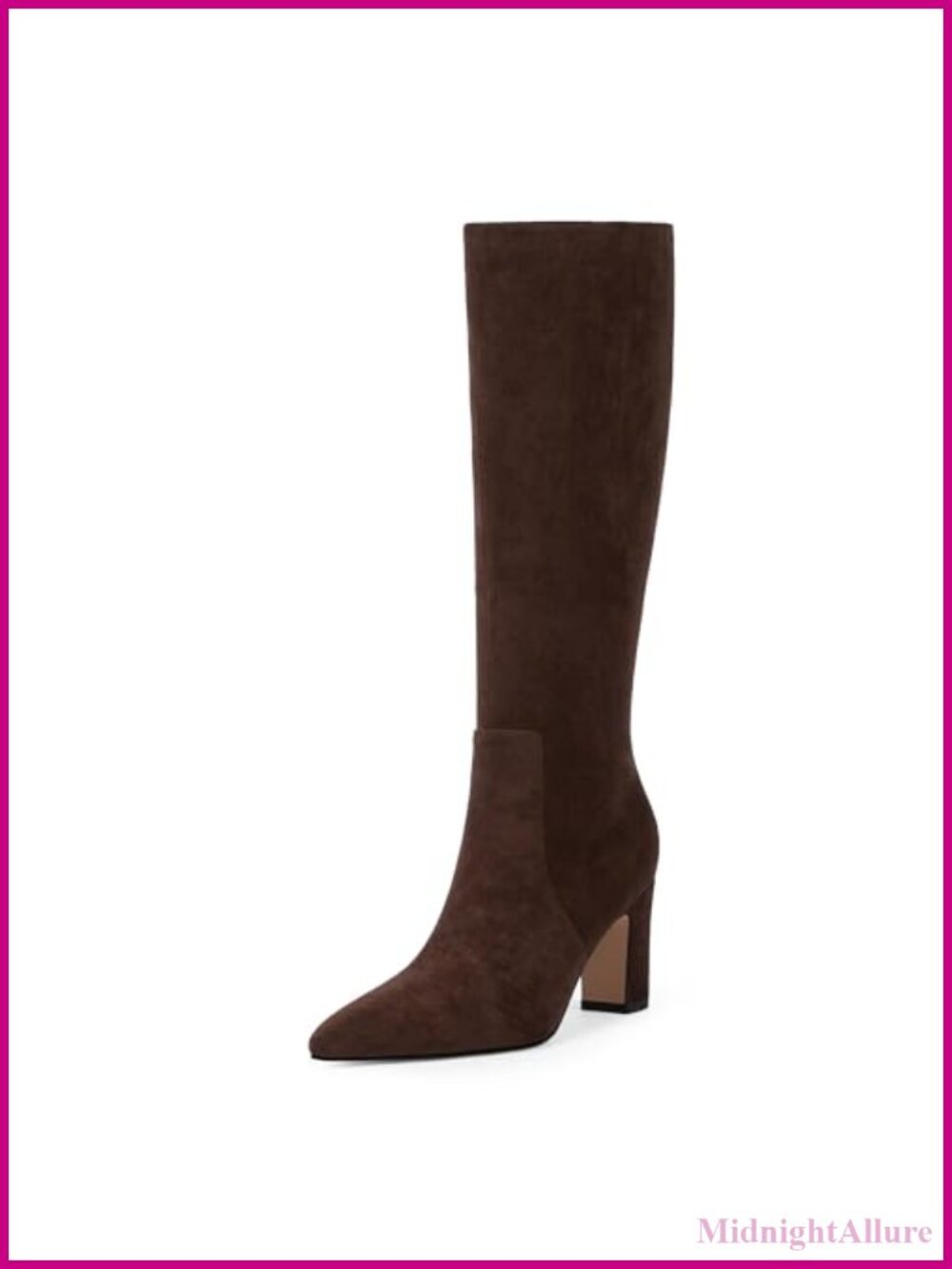 Faux Suede Knee High Boots Pointed Toe Chunky Heel for Women